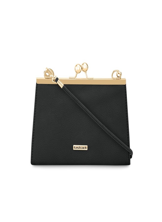 fastrack Black Party Sling Bag for Women | Faux Leather Crossbody with Detachable Strap & Sleek Hardware | Compact & Stylish Evening Bag for Parties, Dinners & Nights Out - Image 1